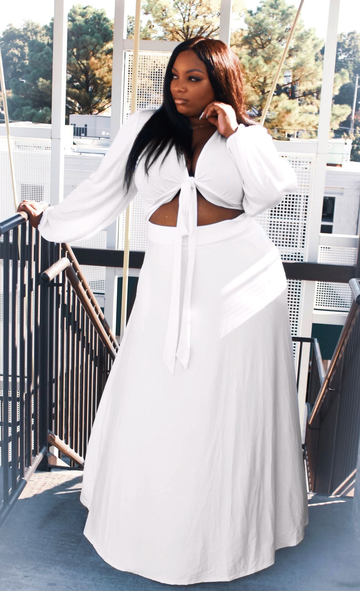 Plus Size Belt Long Sleeve Maternity Maxi Dress