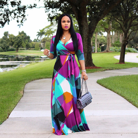 Vneck Laceup Color Block Maternity Maxi Dress