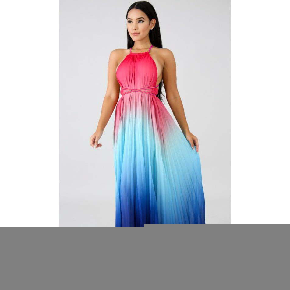 Halter Neck Cross Back Gradient Color Maternity Maxi Dress