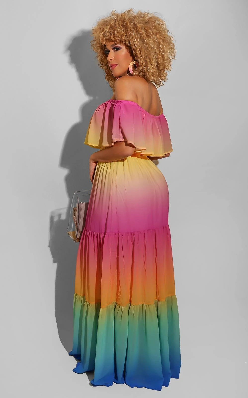 Offshoulder Gradient Color Belt Maternity For Babyshower Maternity Maxi Dress