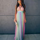 Seindeal Rainbow Off Shoulder Grenadine Maxi Glamorous Maternity Gender Reveal Dress UK