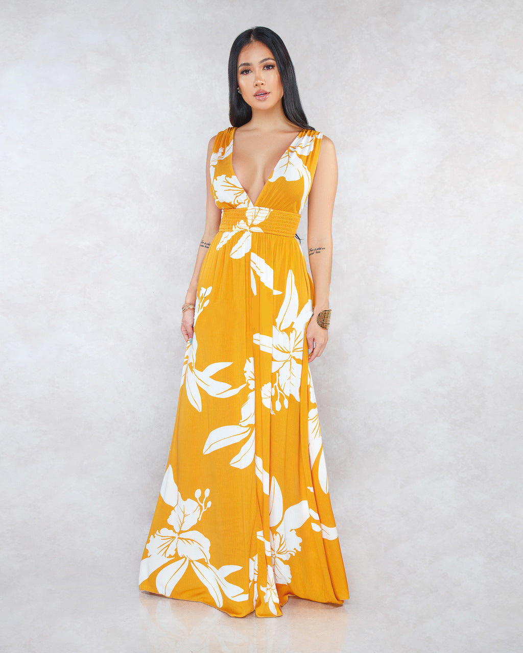 Vneck Sleeveless Flowers Elegant Maternity Maxi Dress