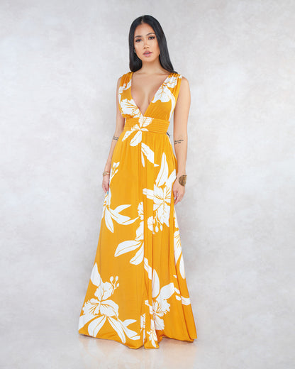 Vneck Sleeveless Flowers Elegant Maternity Maxi Dress