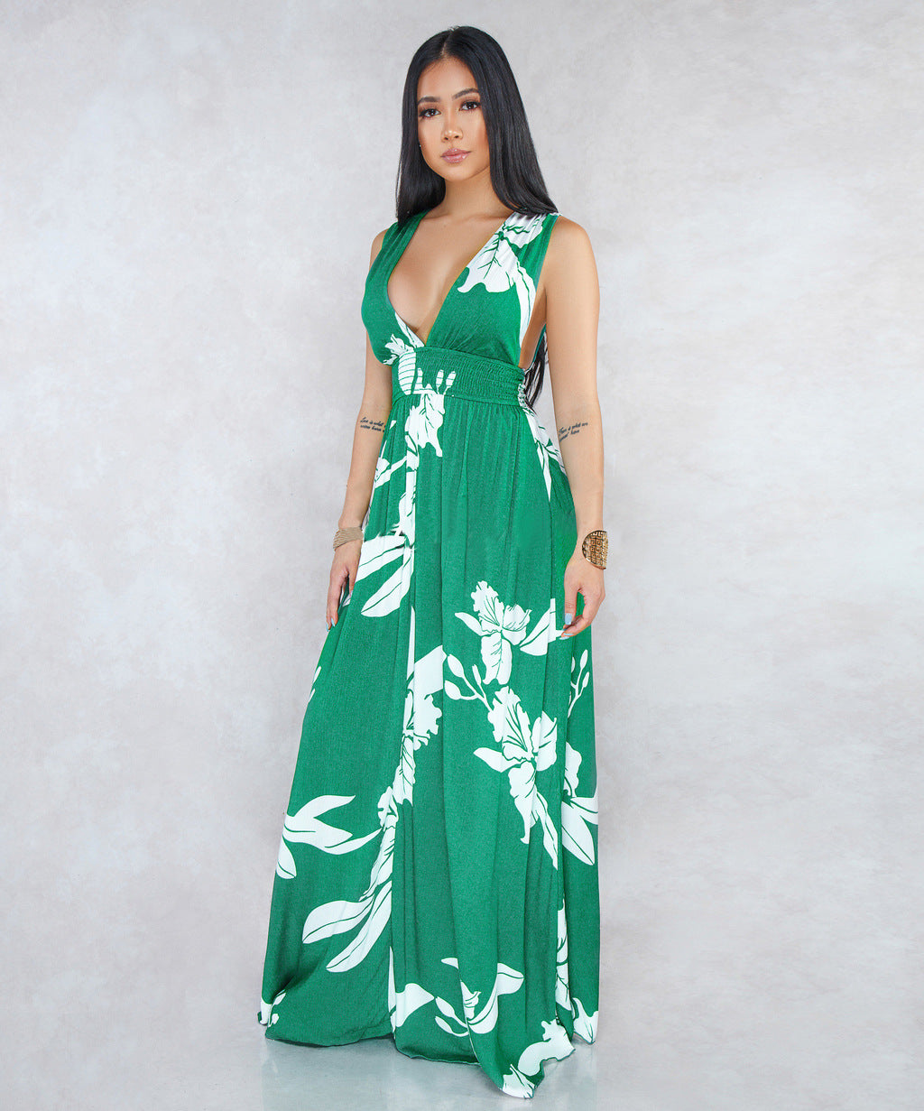 Vneck Sleeveless Flowers Elegant Maternity Maxi Dress