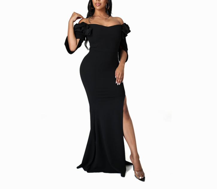 Vneck Solid Color Side Slit Elbow Sleeve Bodycon Maternity Dress