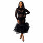 Lace Bodycon Ruffle High Neck Long Sleeve See through Maternity Maxi Dress