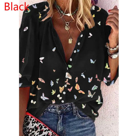 Butterfly Tie Dye V-Neck Long Sleeve Fashion Maternity Blouse