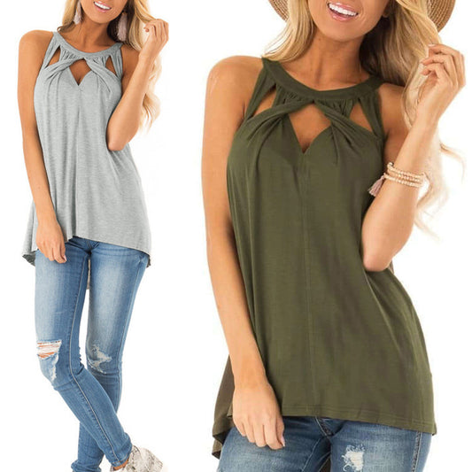 Cut Out Round Neck Sleeveless Irregular Collar Sweet Maternity Tshirt