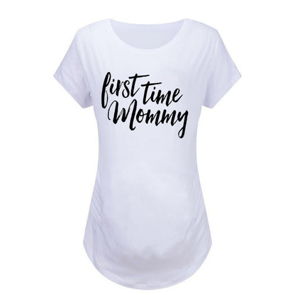 Monogram Print Round Neck Short Sleeve Maternity Tshirt