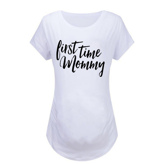 Monogram Print Round Neck Short Sleeve Maternity Tshirt