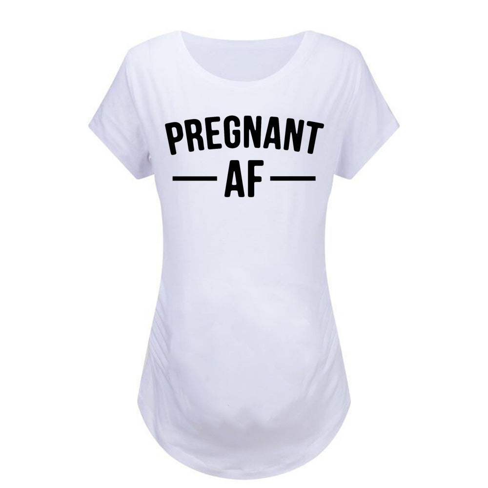 Monogram Print Round Neck Short Sleeve Maternity Tshirt