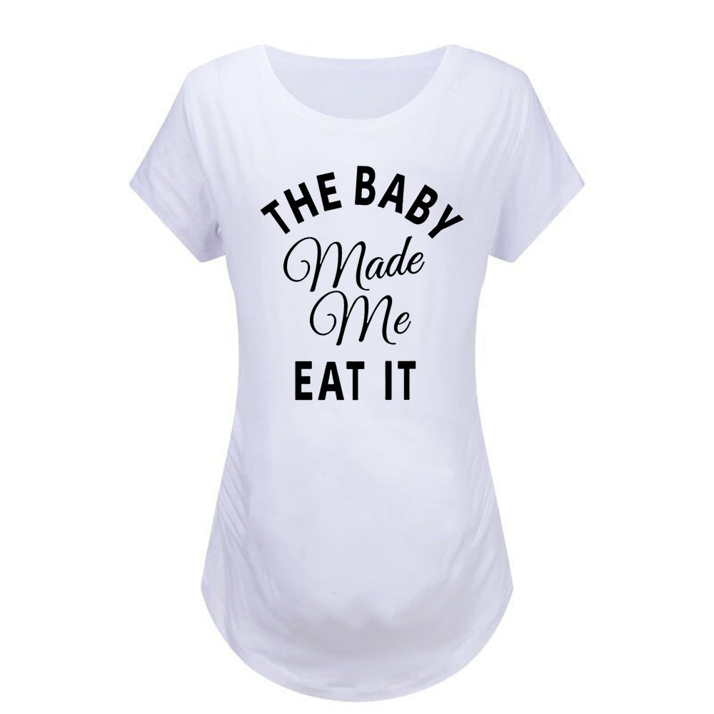 Monogram Print Round Neck Short Sleeve Maternity Tshirt