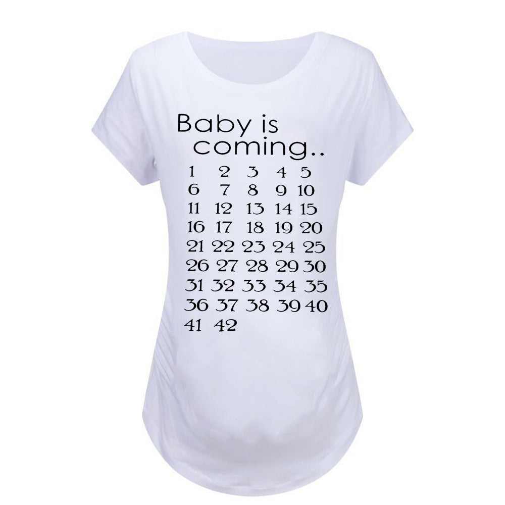 Monogram Print Round Neck Short Sleeve Maternity Tshirt