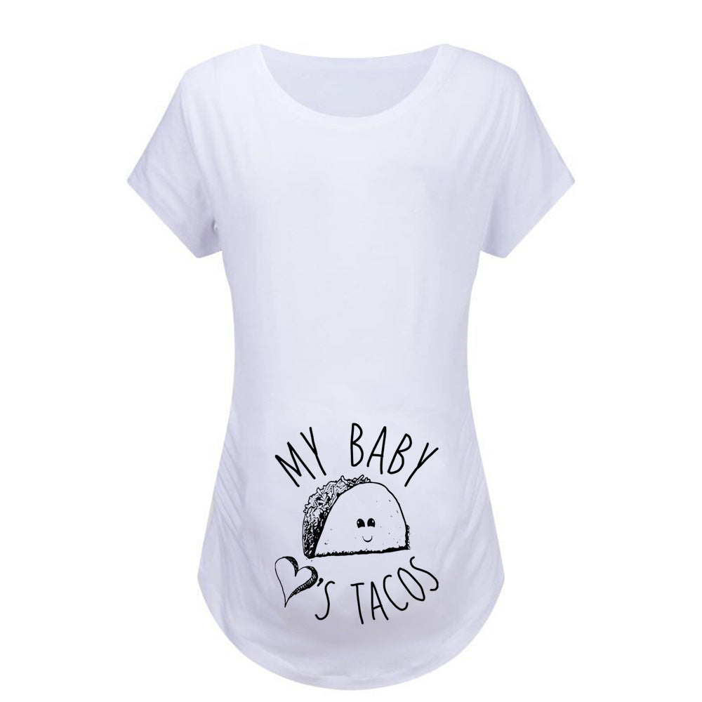 Monogram Print Round Neck Short Sleeve Maternity Tshirt