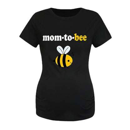 Bee Print Monogram Round Neck Short Sleeve Cute Maternity Tshirt