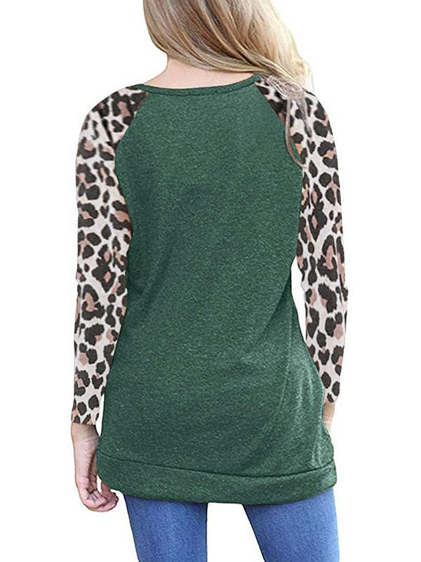 Buttons Leopard Round Collar Long Sleeve Fashion Maternity T-shirt