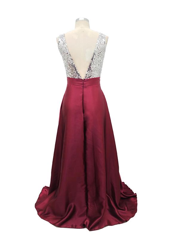 Sequin Big Swing Prom Evening Party Floor Length Sleeveless Elegant Red Maternity Maxi Dress