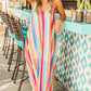 Rainbow Striped Spaghetti Strap Maternity V-neck Sleeveless Fashion Maxi Dress