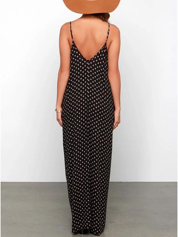 Polka Dot Backless Suspender Skirt Plus Size Floor Length V-neck Sleeveless Maternity Maxi Dress