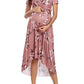 Floral Draped Belt Maternity V-neck Short Sleeve Elegant Midi Dress