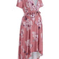 Floral Draped Belt Maternity V-neck Short Sleeve Elegant Midi Dress