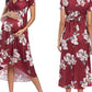 Floral Draped Belt Maternity V-neck Short Sleeve Elegant Midi Dress