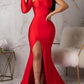 Solid One-shoulder Backless Side Slit Bodycon Long Sleeve Maternity Party Maxi Dress