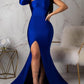 Solid One-shoulder Backless Side Slit Bodycon Long Sleeve Maternity Party Maxi Dress