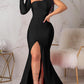 Solid One-shoulder Backless Side Slit Bodycon Long Sleeve Maternity Party Maxi Dress