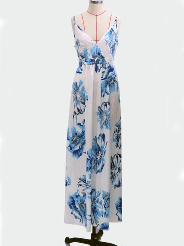 Floral Print Maternity For Babyshower Flowy V-Neck Vintage Maxi Dress