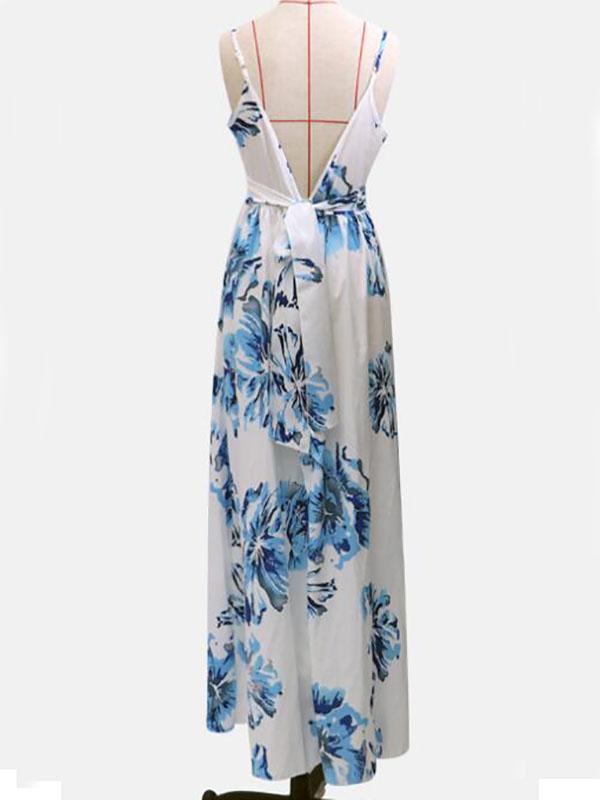 Floral Print Maternity For Babyshower Flowy V-Neck Vintage Maxi Dress