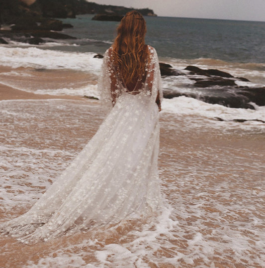 Starry Tulle Vneck Long Sleeve Photoshoot Maternity Maxi Dress