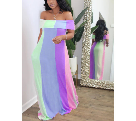 Rainbow Plus Size Off Shoulder Maternity For Babyshower Maxi Dress