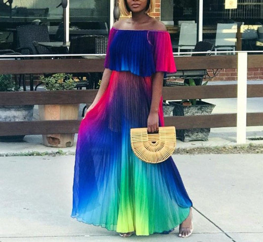 Colorful Ruffle Photoshoot Maternity Rainbow Off Shoulder Plus Maxi Dress