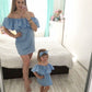 Ruffle Off Shoulder Mommy and Me Outfits Honey Girl Mini Dress