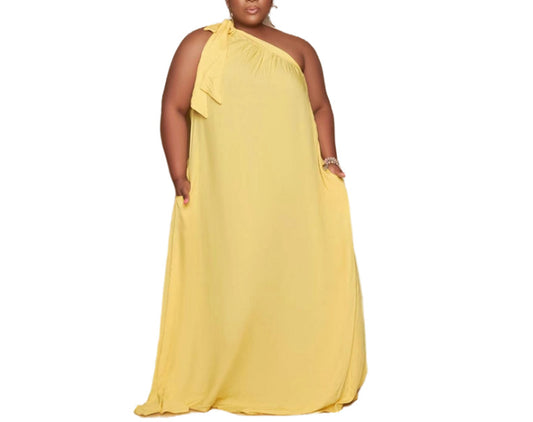 Solid Oblique Shoulder Knot Plus Size Sleeveless Maternity Maxi Dress