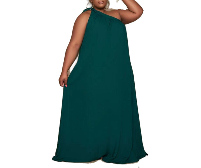 Solid Oblique Shoulder Knot Plus Size Sleeveless Maternity Maxi Dress