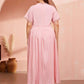 Solid Lace Pleated Plus Size Round Neck Short Sleeve Maternity Maxi Dress