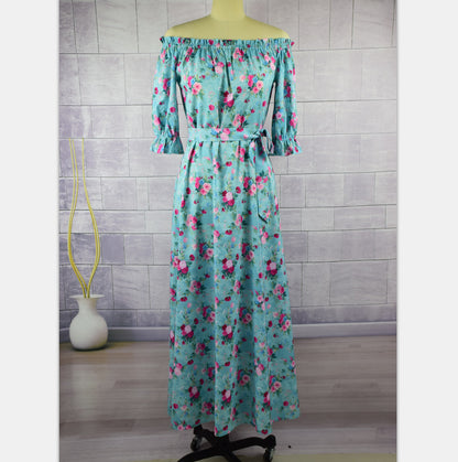 Floral Ruffle Belt Off Shoulder Mommy and Me Outfits Maxi Dress