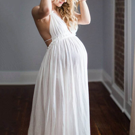 Lace Belt Wavy Edge Daily Maternity Maxi Dress