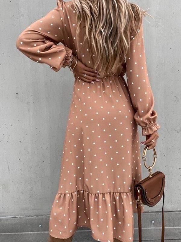 Polka Dot Single Breasted Ruffle V-Neck Long Sleeve Elegant Maternity Maxi Dress