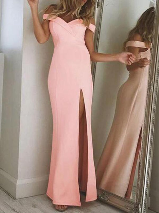 Off Shoulder Side Slit Party Maternity Maxi Dress