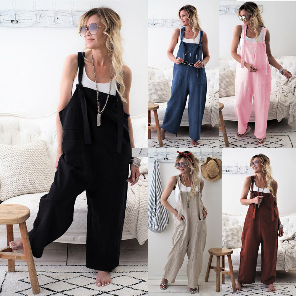 Condole Belt Pockets Noir Maternity Long Jumpsuit