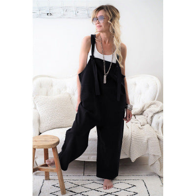 Condole Belt Pockets Noir Maternity Long Jumpsuit