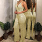 Sequin Condole Belt Sheer DoubleDeck Maternity Jumpsuit