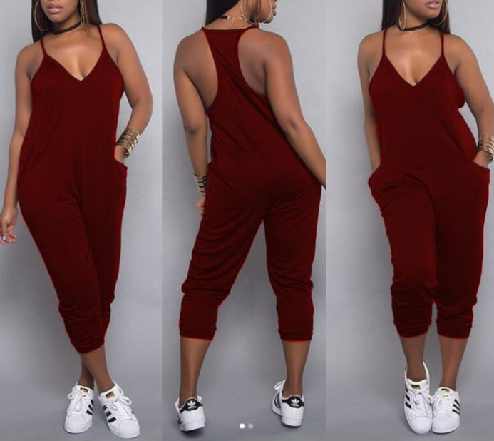 Solid Condole Belt Sleeveless Pockets Maternity Jumpsuit