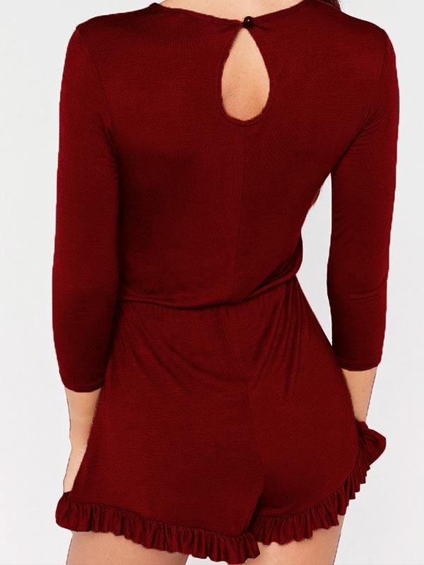 Solid Drawstring Ruffle Bodycon Long Sleeve Maternity Jumpsuit