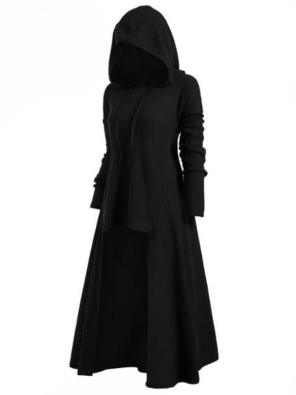 Patchwork Drawstring Cloak Hooded Long Sleeve Fashion Plus Size Maternity Outerwear Halloween