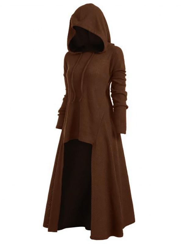 Patchwork Drawstring Cloak Hooded Long Sleeve Fashion Plus Size Maternity Outerwear Halloween