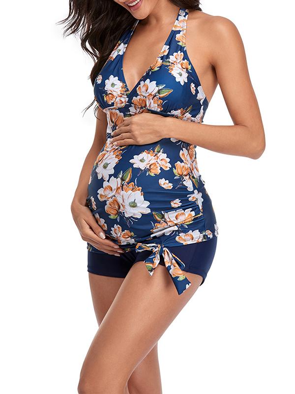 Floral Tie Back Fashion Maternity One-Pieces Swimwear